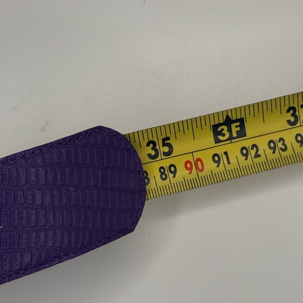 Vintage 80s Purple Leather Waist Belt Quilted Silver Buckle Statement Cinch Belt - Picture 8 of 9